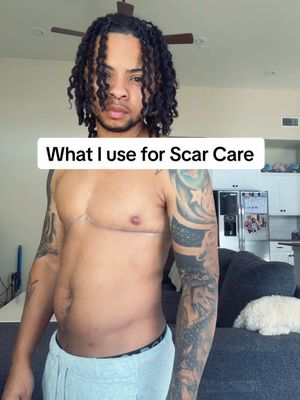 A post by @its.chris.h on TikTok caption: These are the products I use for my scar care. I am goong in 8weeks post Op. and I definitely see a significantly improvement in my scars especially my nipples.  #ftm #topsurgery #transman #postopsurgery #postop #scarcare #scars #care #SelfCare #trans 