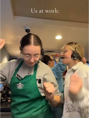 A post by @mikailajadeee on TikTok caption: Don't worry we actually are very hardworking baristas 💪🏽☕️ #trending #fyp #starbucks #foryou #barista @soph 