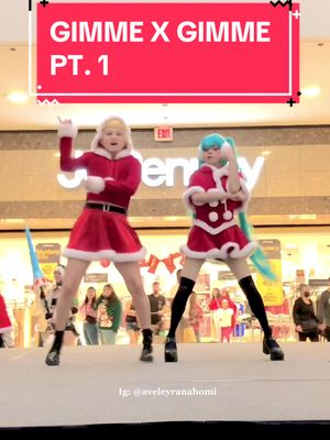 A post by @mikucita_aveleyra on TikTok caption: Miku and Rin GIMME X GIMME 🎅🏻❄️ #fyp #hatsunemiku #rinkagamine #christmas #cosplay #gimmexgimme @SogekiHalo @Mochi!! 