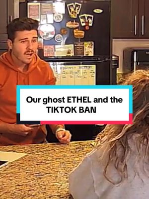 A post by @thebrandonrobert on TikTok caption: Breaking News! The Supreme Court is taking the case to stop #tiktokban and our ghost #ethel is happy about it! #savetiktok #homecamera 