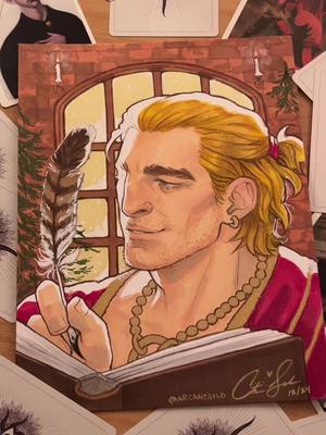 A post by @arcanegold on TikTok caption: Replying to @chris🌱 sorry to use this audio again its just like so funny to me. anyway here is the finished varric drawing (he is being auctioned on twitter if you really want him) #varrictethras #da2 #dragonage 