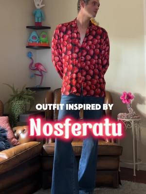 A post by @vicocasden on TikTok caption: Outfit inspired by the new nosferatu movie. I really cant wait to watch it, cast looks amazing. outfit details Flared dress trousers @Phix  Ruffle shirt phixclothing Heeled boots baggatio  Bow DIY Faux fur collar coat @asos  Sunglasses @Clocks + Colours   #outfitinspiration #outfitoftheday #nosferatu #styleinspo #howtostyle #outfitdetails 