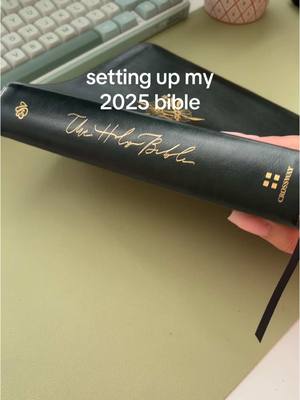 A post by @sydneyjournals on TikTok caption: set up my bible for 2025 with me🫶🏽 i will be doing the chronological reading plan for 2025! this year has brought me so much joy and i cant wait to re-read and study all of next year too :)  the bible i chose for 2025 is from @Hosanna Revival and it is a deep emerald color and so so pretty  the highlighters i used in this video are @Mr. Pen  #Jesus #biblejournaling #Bible #biblejournal #biblestudy #biblejournalingcommunity #journalingbible #hosannarevival #bibleverse #2025 