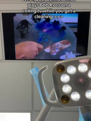 A post by @jessemenza on TikTok caption: Fancy brooklyn dentist offices be like #dentist #funny #hightech #bobross #dentalhygienist #dental #cleaning 