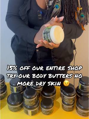 A post by @mykerryberrys on TikTok caption: Dry skin? Not anymore! Our body butters are 15% off—grab yours today! #BodyButter #tiktokshopyearendsale 