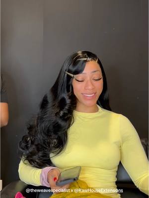 A post by @theweavespecialist on TikTok caption: Jet black, side part = CLASSIC 😍  We used 4 bundles + frontal from @Raw House Extensions 💕 . . . . #atlantahairstylist #atlhairstylist #atlstylist #atlwiginstallation #atlsewin #frontalsewin #wiginstall #atlfrontals #atlclosures #closuresewin #traditionalsewin