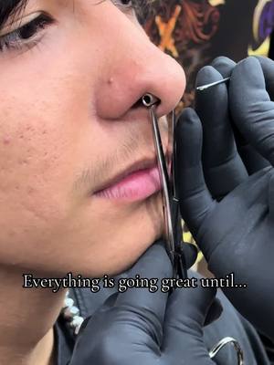 A post by @piercingsbycheli on TikTok caption: It happens to the best of us 🤣 - - - - #piercing #piercingtok #piercingtok #piercings #piercingsoftiktok #piercingfreak #fail #funny #meme #memes #freakout #piercingstruggles #failvideo #whoopsie #septum #septumgang 