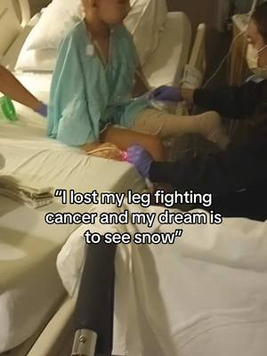 A post by @charlie on TikTok caption: Cancer may have taken Alaina’s leg, but it didn’t stop her fight 🥺 Thank you @Booking.com for making Alaina’s dream come true ❄️☃️ #sponsored #cancer #cancersurvivor #snow 