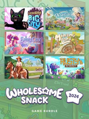 A post by @wholesomegames on TikTok caption: There's just one day left to grab our charity bundle featuring Little Kitty Big City, Fae Farm, The Ranch of Rivershine, Spirit City: Lofi Sessions, Minami Lane, AND Rusty's Retirement. We're so close to raising 50k for World Central Kitchen, let's do it! #indiegames #humblebundle #wholesomesnack #cozygames #cozygamer