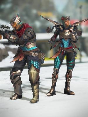 A post by @playapex on TikTok caption: Ready, aim, fire 🎯 Snipe some sweet deals with our End of Year Sale, with skins like Exo Hunter Vantage and Primal Hawk Valkyrie. Now available in game!