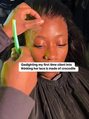 A post by @laidbyjess on TikTok caption: Do ya think I convinced her ?  We can melt any type of lace with the lace dissolver lace spray ( available online ) 🛍️#nychairstylist #fyp #funny #prank #laidbyjess 