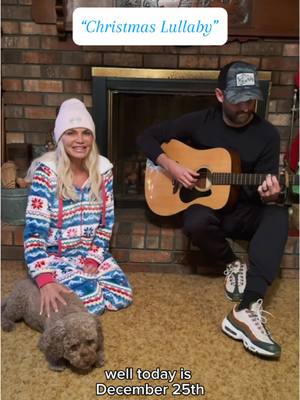 A post by @kristinchenoweth on TikTok caption: A Christmas Lullaby to end the day ❄️❤️ Hope you all had a lovely holiday with your families! Love, KC, Josh, & Thunder #christmas #holidaymusic #acoustic 