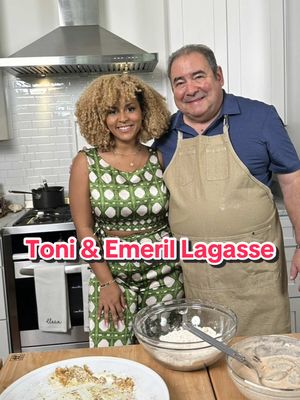 A post by @themoodyfoody on TikTok caption: Hanging out with the icon, legend and my biggest inspiration @Chef Emeril Lagasse a time was had! He asked me what I would make for him, so of course- I told him the famous toni chapman mac and cheese 🥹😀 this was a blast! Cant wait for date 2