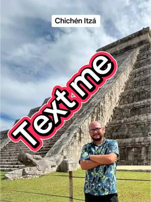 A post by @jeshuafunday on TikTok caption: "Coming to Cancun? Experience the best cultural tour to the 7th Modern Wonder: Chichén Itzá! Includes roundtrip transportation from your hotel, certified bilingual guide, entrance to the ruins, buffet lunch, a visit to a Mayan village, an hour of swimming in a cenote, and the Magical Town of Valladolid. For more information, send me a message."  #ChichenItza #CancunAdventures #CulturalTour #WorldWonder #ExploreYucatan #CenoteSwimming #ValladolidMagicTown #VacationGoals