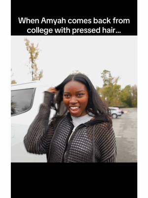 A post by @mazelee on TikTok caption: When Amyah came back from college with straightened hair….#mazelee #family #foryoupage #blackhair 