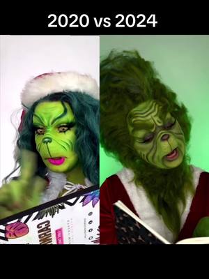 A post by @illumin_arty on TikTok caption: 2020 or 2024? Which is your fave?! #grinch #makeup #vs 