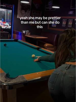 A post by @theresa_saverino on TikTok caption: just jokes lol i scratch a lot while playing pool this was a lucky shot #billiards #fyp #pool #divebars 