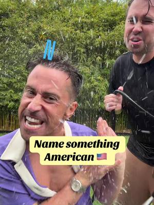 A post by @lukeandsassyscott on TikTok caption: Name something American 🇺🇸 I think we need to brush up on our American knowledge 😂#challenge #game #funny #sassy #namegame 