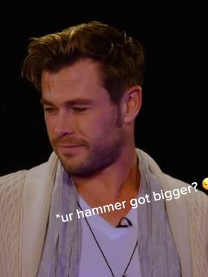 A post by @outtlanderrr on TikTok caption: his hammer got bigger?? #marvel #marvelstudios #chrishemsworth #scarlettjohansson #thor #blackwidow #jimmyfallon 