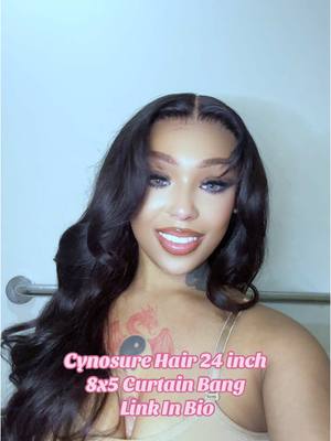 A post by @kslime66 on TikTok caption: OMG! I Love This Curtain Bang Wig From @Cynosure Hair 💕 The Wig is 24 inches 8x5 Lace LINK IN BIO, Use Code: TT25   #cynosurehair #cynosurecurtainbangs #curtainbangs #hairstyle #curtainbangwigreview #8x5lacefrontal #glulesswig 