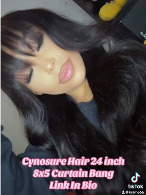 A post by @kslime66 on TikTok caption: I Love Everything About This 8x5 24 Inch Curtain Bang Wig From 💕 @Cynosure Hair 💕 LINK IN BIO‼️ Use Code: TT25  #cynosurehair #cynosurecurtainbangs #curtainbangs #hairstyle #curtainbangwigreview #8x5lacefrontal #glulesswig 