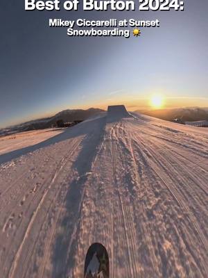 A post by @burtonsnowboard on TikTok caption: Best of Burton 2024: Sunset snowboarding with @mikeyciccarelli #snowboarding