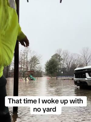 A post by @casey_summers on TikTok caption: Tried fishing to see if anything would bite considering the  neighbor lake was under water also lol not even a nibble  #lol #floodedhouse #fishing #fyp #viralvideo 