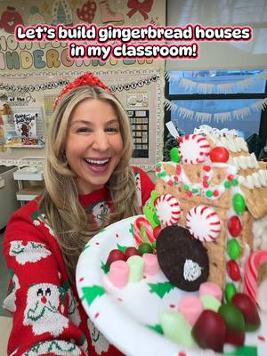 A post by @kaylainkinder on TikTok caption: A sunshine, lollipops, & rainbows filled day building the gingerbread village✨🍭 #teachersoftiktok #gingerbreadhouse #christmas #christmastiktok 