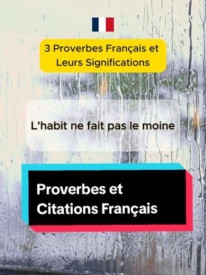 A post by @speakfrenchfluently on TikTok caption: Découvrez les proverbes français les plus célèbres et leurs significations ! 🇫🇷 Lequel préférez-vous ? 🧐 #ProverbesFrançais #apprendresurtiktok  #CultureFrançaise #Inspiration #France #PourToi #PourToiFrance #FYP #pourtoii #france🇫🇷 #tiktokfrance  #VieFrançaise #proverbescitations 