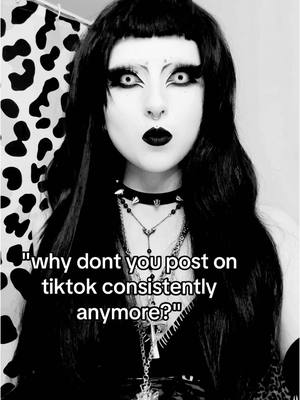 A post by @grave.of.nosferatu on TikTok caption: yall only like when a goth posts about the same shit over and over and if im not doing trendy makeup then i get no recognition💀 f!#@& tiktok @grave.of.nos on insta 😁 #caseoh #goth #gothic #gothfashion #postpunk #punk #gothmakeup #trend #real #relatable #tiktokban #fyp #foryou #viral 