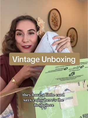 A post by @victory.bee on TikTok caption: Thank you for these beautiful pieces! 💗 Also sorry this video is a bit choppy! I had to cut this unboxing down from 15 minutes to fit for social media.😊 - #vintagestyle #vintagefashion #1950s #classicstyle #unboxing #yourvintagesoul #1940s