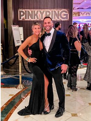 A post by @carrieyourbeauty on TikTok caption: Happy New Year to Joe 😆 #newyearseve #newyearseveoutfit #thepinkyring #bellagio @Joe Maio 