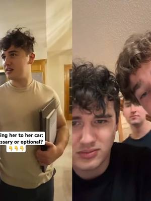 A post by @famousbachelors on TikTok caption: Our viral “walk her to her car” debate @Dustin Poynter 