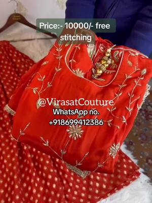 A post by @virasatcouture on TikTok caption: Price:- 10000/- free stitching. Plz do Booking🛍️ on our official WhatsApp no. +918699412386. Link available in Bio 🗨️ .  . #VirasatCouture #KhandaniBoutique  #VirasatCouture2.0  #Paranda_Boutique  #boutiqueSuit   #Only_suit #punjabisuits  #punjabisuit  #SuitLovers #canadaboutique #punjabiweddinglehenga #punjabidesignersuit #weddinglehenga #bramptonwedding  #usapunjabiwedding #punjabiweddingsuits #weddingsalwarsuit #bridemaidsdress  #sisterengagement .