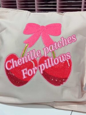 A post by @wildandgorgeoustransfers on TikTok caption: Dont limit yourself to just Tshirts. Chenille patches can go on so many things. Take your business to the next level. #screenprinttransfers #tshirtmaker #tshirtbusiness #sequinpatches #chenillepatches #ValentinesDay #valentinesdecor #bowaesthetic #coquetteaesthetic 