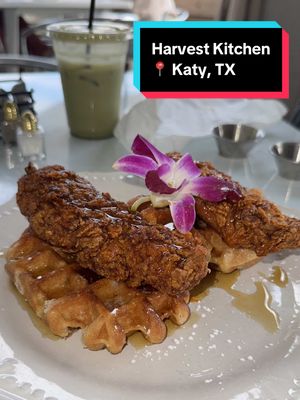 A post by @soyelarturito on TikTok caption: Harvest Kitchen, Katy, Texas. 🇺🇸🧇Una turbo joya muy cerca de Houston, yo ni quería venir porqué no soy fan de desayunar pero que bueno que vine. Increíble lugar, se siente mucho amor y buena vibra en el lugar, la Chef Lori es una tipaza y se ve que le apasiona lo que hace. Es como un personaje tejano, platica con todos, se toma fotos con todos, y la comida no tiene abuela. Comida que te llega al alma y un poquito a las arterias pero que gran lugar, ya quiero regresar. #katy #texas #houston #comida #chicken #waffles #austin #sanantonio #breakfast #foodreviews #comida #FoodTok #postre #montecristo 