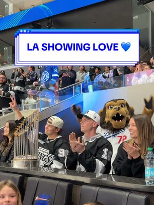 A post by @dodgers on TikTok caption: LA showing love to the Champs. 🥹 #dodgers #kings #losangeles #sports #hockey  