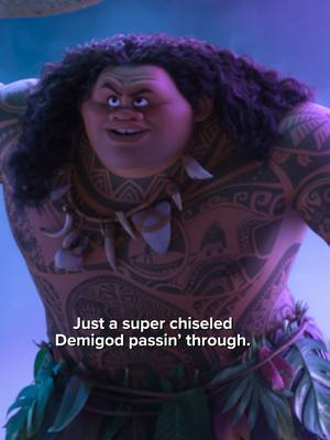 A post by @disneyanimation on TikTok caption: He's just a super chiseled Demigod 😏🪝 See Maui again in #Moana2, now playing only in theaters!