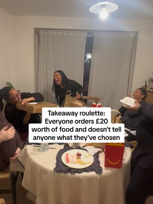 A post by @sophieclarewhite on TikTok caption: Takeaway roulette: Everyone orders £20 worth of food and doesn't tell anyone what they've chosen #takeawayfood #takeawayroulette #takeawaynight #girlsnight  @MiaDaisy🧿🌊🐬🦋📍 @Sophie Eats @George Bees @jasminekirkby @Ash Og 