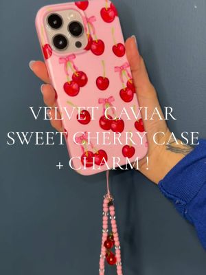 A post by @mirtialeeperez on TikTok caption: 💌 Cutest Phone case and OBSESSED WITH THE MATCHING 🍒 CHARM 🥹😍❤️🩷 Perfect for Valentine 💌 season and as a GIFT! 🎁 #giftideas #valentinesdaygift #valentinegiftideas #velvetcaviar #phonecase #cherryphonecase #phonecharm #fyp #TikTokShop #tiktokfinds @velvetcaviar 🩷💜🖤