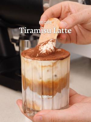 A post by @goldenbrown.coffee on TikTok caption: A tiramisu latte is better than actual tiramisu.  #goldenbrowncoffee #coffeegrinder #espresso #coffeerecipe #tiramisu #latte #dessert