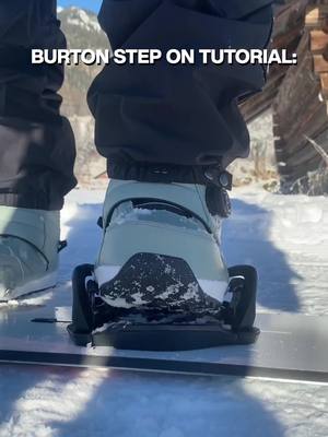 A post by @burtonsnowboard on TikTok caption: Burton Step On Boots & Bindings Tutorial ⬇️ (ft @sepplramsbacher) 🔘 STEPPING ON – It really is as easy as, "heel, toe, go". Step into the binding heel-first to engage the heel clip, then press down your toes until you hear the clicks 🔘 STEPPING OUT – Getting out is even easier than getting in. Just pull the lever on the heel of the binding and twist your foot. Boom, you're out. #snowboarding