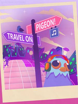 A post by @wholesomegames on TikTok caption: Become a rhythm pigeon in Travel On, Pigeon! Follow the beat of different cities and collect souvenirs. "Stroll through cute and nostalgic places and get with the flow in this chill and charming experience." #indiegames #rhythmgames #cozygames #pigeon