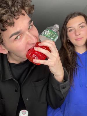 A post by @harrisontjames on TikTok caption: I bet my sister $100 this plastic magic apple bottle sounds like a apple crunch when you bite it #apple #applejuice #satisfying #foryou 