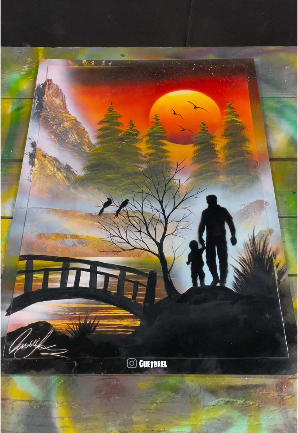 A post by @gueybrel on TikTok caption: “Solo me quedan recuerdos inolvidables 🫂“ ✅Ya viste la parte 1 y 2???👀 No te pierdas mis próximos videos 😁✌️SÍGUEME! #spraypaint #gueybrel #graffiti #arte #arteurbano #drawing #dibujo #color #paisajes #acrylicpainting #acrylic #edit #artista #argentina #2025 