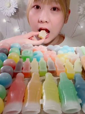 A post by @miyuasmr on TikTok caption: ワックスボトルキャンディ🍬 Wax Bottle Candy🍬 #tiktokasmr #mukbang 