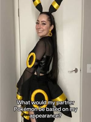 A post by @everhearth.inn on TikTok caption: Wrong answers only! #pokemon #cosplay #umbreon 