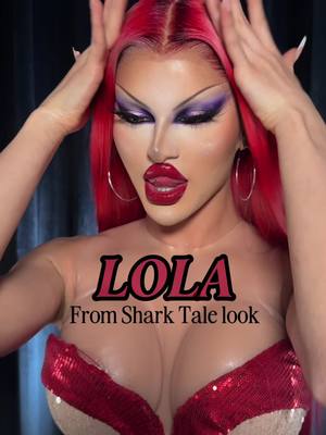 A post by @krystalversace on TikTok caption: I’ve been wanting to create this look since I was BORN. so here’s to my late Halloween look.. LOLA EDITION 🐠🫦 #makeuptransformation #dragmakeup 