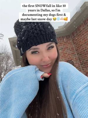 A post by @maddisonbarba on TikTok caption: when we only get ice storms in Texas, and it FINALLY FLUFFY SNOWS!!! ❄️ #snow #snowday #snowstorm #texas #dog #dogsoftiktok #dogs #doglover #texascheck #fyp #Vlog #documental #foryou #fy 