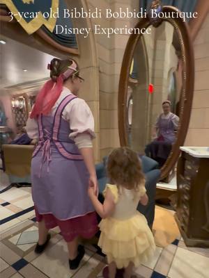 A post by @la_acrobatics on TikTok caption: The amount of times she almost fell asleep was hilarious. She loved every second of the experience, especially the makeup! 💕 #disney #bibbidibobbidiboutique #disneyworld 